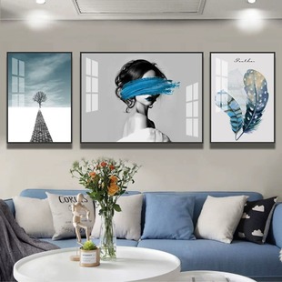 客厅装饰画晶瓷画镶钻现代简约沙发背景墙挂画人物抽象轻奢壁画