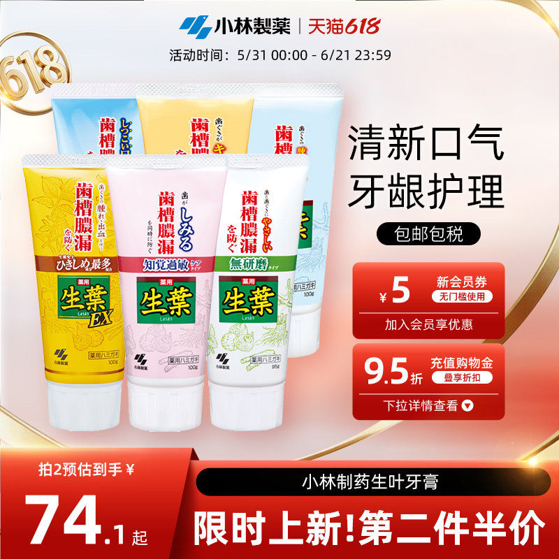 小林制药预防口臭蛀牙焕白牙齿清新口气成人生叶牙膏100g