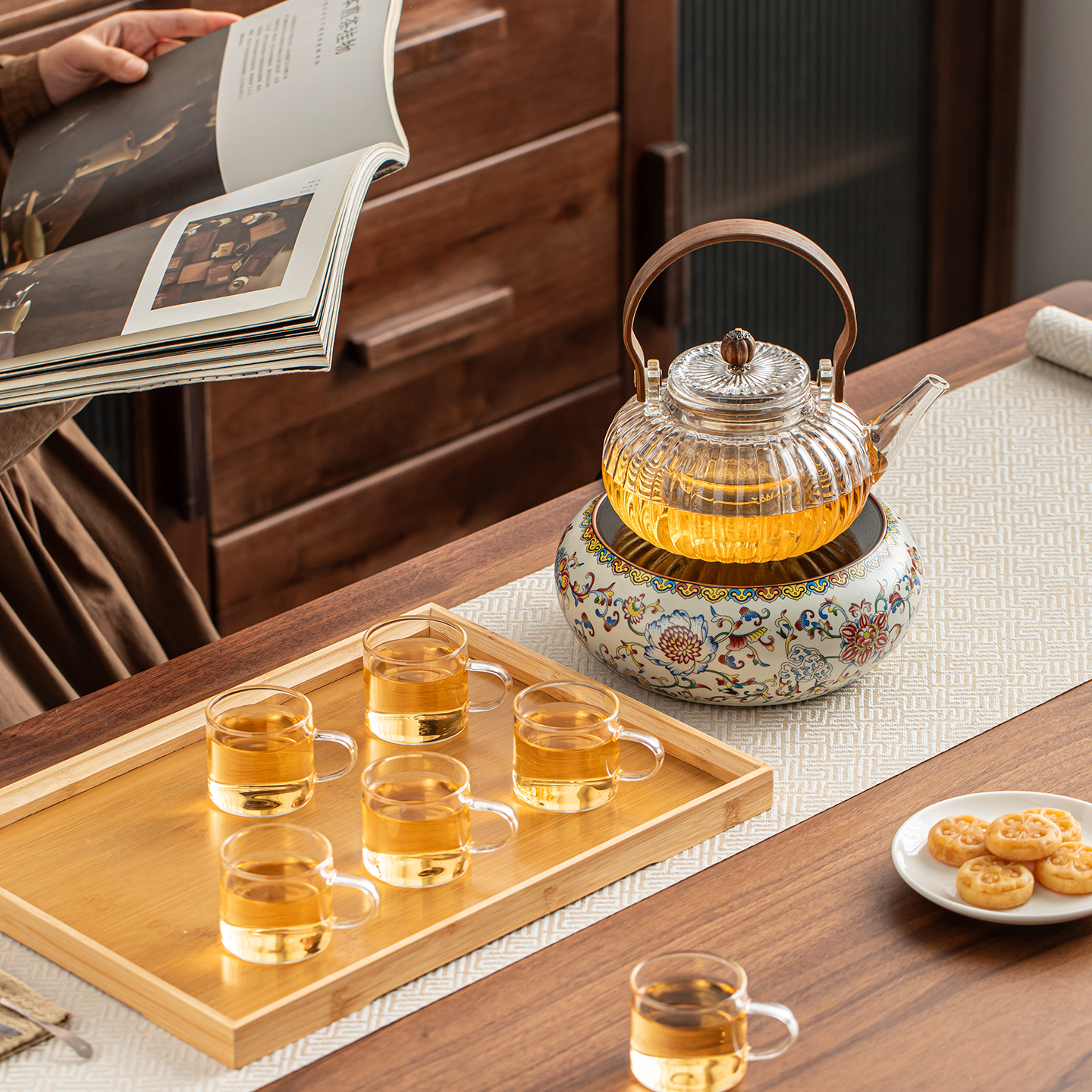 煮茶炉陶瓷电陶炉围炉煮茶家用养生蒸煮花茶提香保温玻璃茶壶茶杯