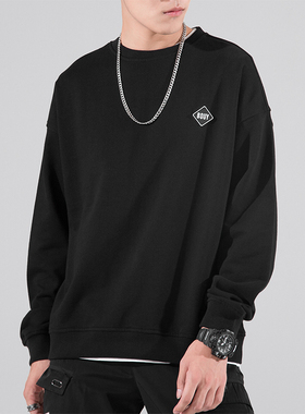 2024新款秋冬纯棉圆领套头卫衣男宽松百搭潮学生无帽加绒长袖外套