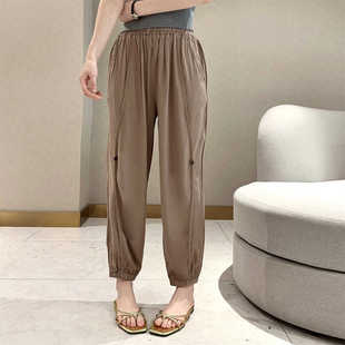 裤 九分薄款 子 2024春秋新款 棉绸通勤百搭宽松女人造棉束脚休闲裤