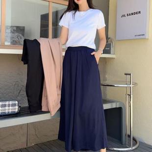 百搭韩版 宽松显瘦人造棉高腰休闲裤 女新款 薄款 子棉绸 夏季 半身裙裤