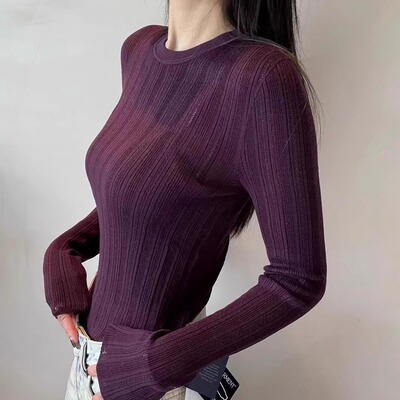 匠心欧洲站秋季新欧货JCLP圆领镂空坑条修身18针羊毛打底针织衫