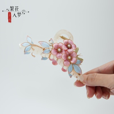 非遗绒花抓夹粉色掐丝蝴蝶鲨鱼夹