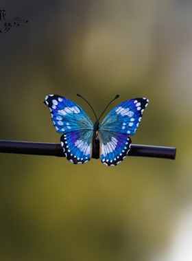 繁花入梦纯手工非遗绒花发簪子蓝色颤动蝴蝶竹簪新中式汉服发钗