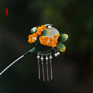 繁花入梦纯手工非遗绒花发簪毛绒条桂花流苏吊坠步摇古风汉服发饰