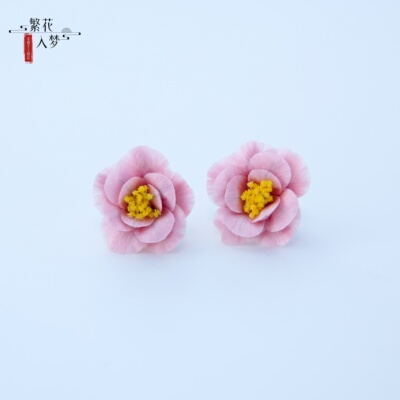 手工非遗绒花耳环蔷薇花925耳钉