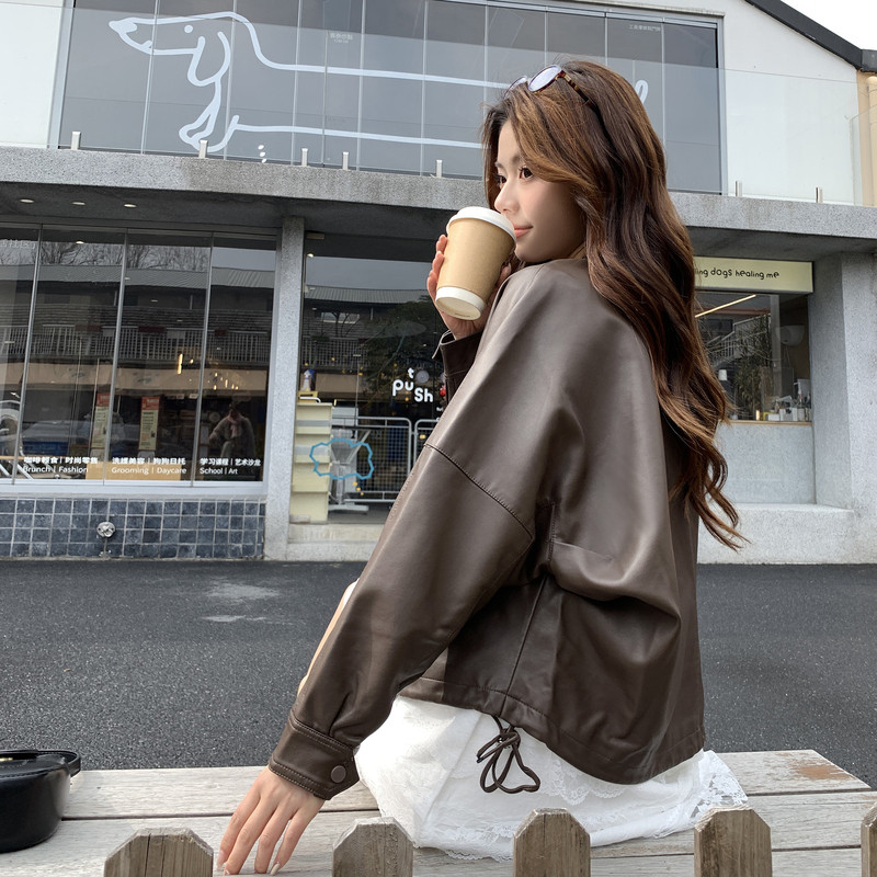 【现货】美式咖色蝙蝠袖皮衣外套B001-8608-P155控248，女装皮衣，依依服饰