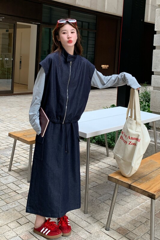 【现货】休闲马甲T恤工装套装裙三件套B001-8303-P185控268,女装套装/套裙,依依服饰