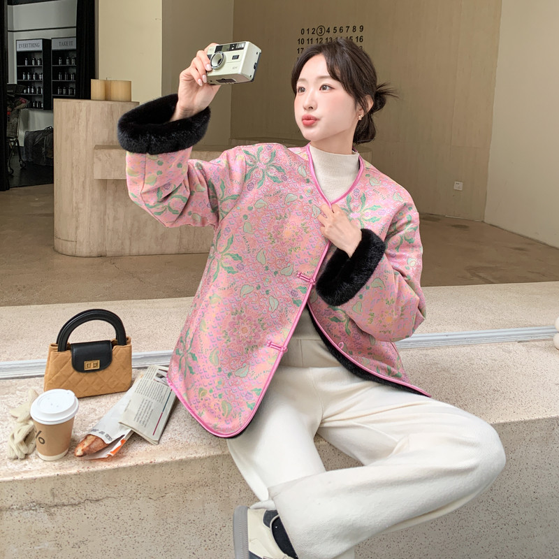 【现货】两面穿新中式盘扣织锦提花外套B001-M202-P285控428,女装皮草,依依服饰
