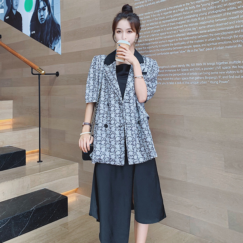 2022新款抽腰数码印花拼色西装2210-P105控158，女装西装，依依服饰