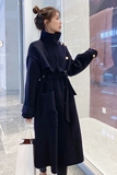 赫本风黑色呢子大衣女秋冬长款2023新款韩系夹棉毛呢外套加厚加棉，女装毛呢外套，依依服饰
