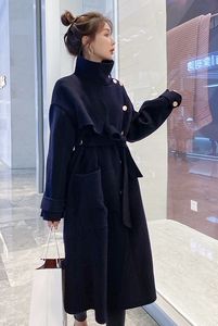 赫本风黑色呢子大衣女秋冬长款2023新款韩系夹棉毛呢外套加厚加棉图片