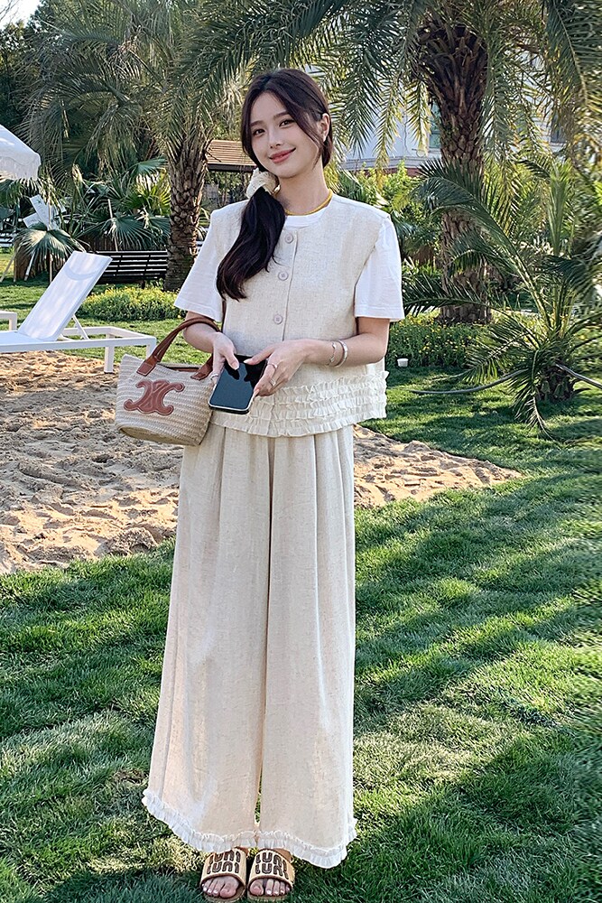 韩版马甲套装阔腿裤两件套女洋气2025夏季新款时尚外套高级感百搭,女装套装/套裙,依依服饰
