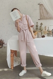 粉色休闲工装连体裤女夏2025新款小个子高端减龄气质连身衣裤，女装休闲裤，依依服饰