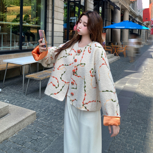 【现货】减龄撞色提花羊羔毛外套B001-8501-P155控238图片