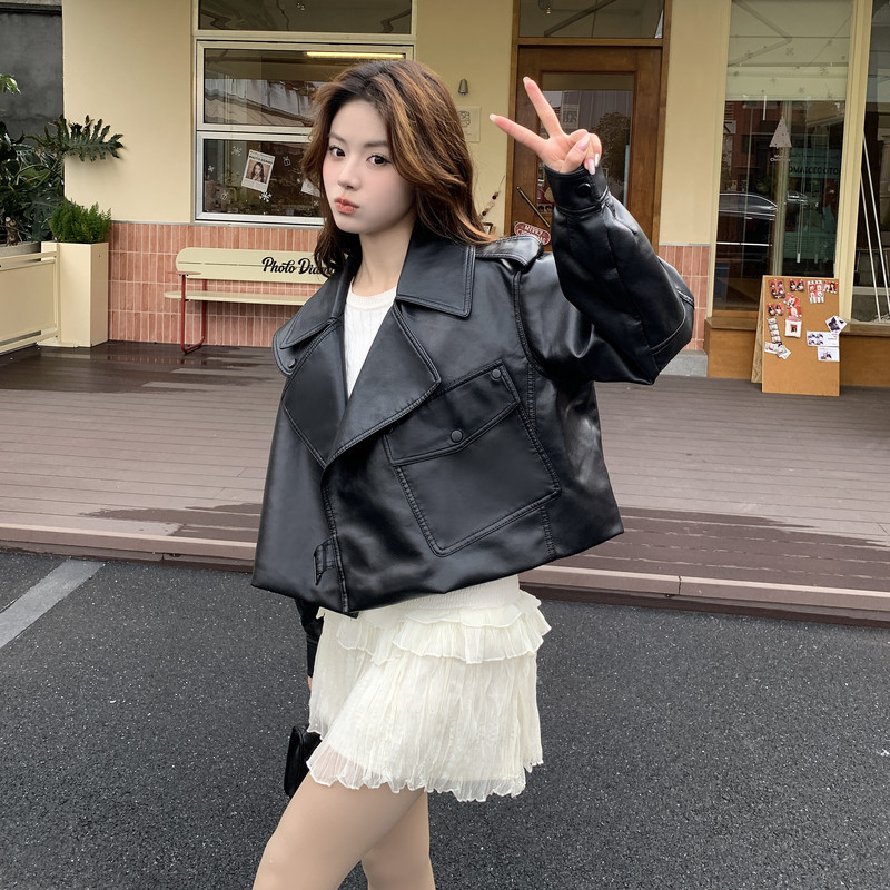 新品现货！小个子甜酷风机车皮衣B001-8611-P145控238，女装皮衣，依依服饰