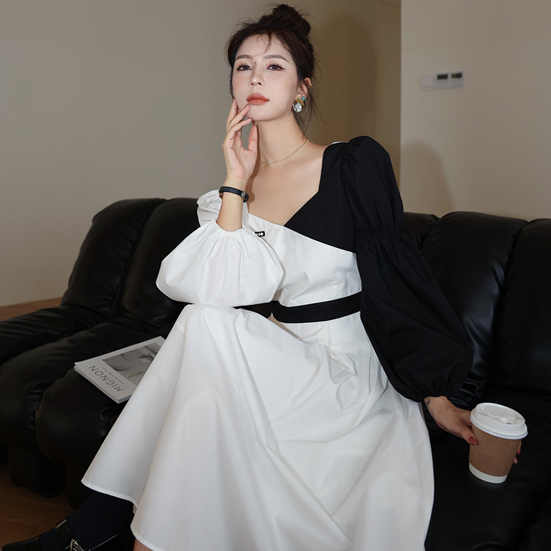 春季新款自主设计优雅法式黑白撞色连衣裙2317-P115P控168已固色,女装连衣裙,依依服饰