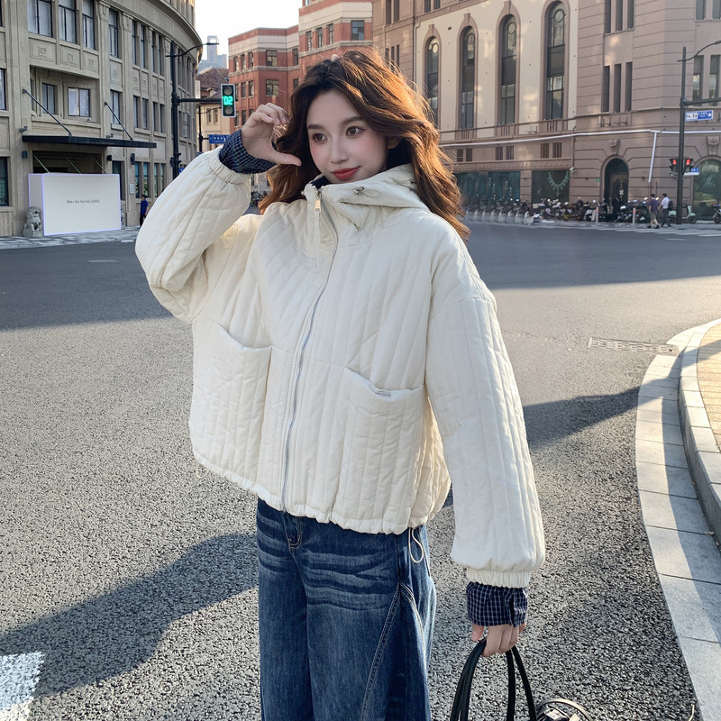 【现货】格子拼接连帽棉服B001-M185-P165控248,女装棉衣/棉服,依依服饰