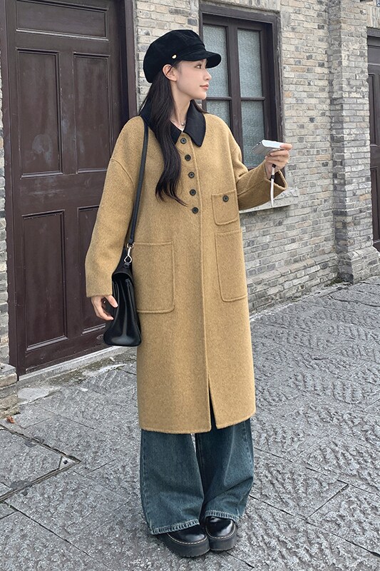 【图现货】复古撞色双面羊绒大衣6207-P265控388,女装羊绒大衣,依依服饰