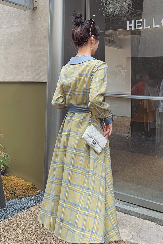 2021新款格子撞色连衣裙817-P115控168,女装连衣裙,依依服饰