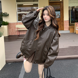 【现货】美拉德咖色复古机车皮衣外套B001-8610-P175控288，女装皮衣，依依服饰