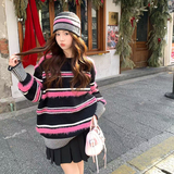 新品现货！学院风条纹撞色冷帽针织衫8607-P130控218（配帽子），女装针织衫/毛衣，依依服饰