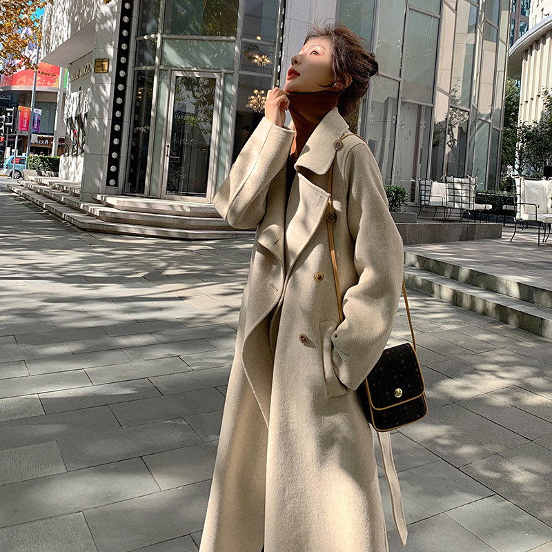 大货新出！秋冬赫本风新品面料过膝呢大衣1969-P170控248，女装毛呢外套，依依服饰