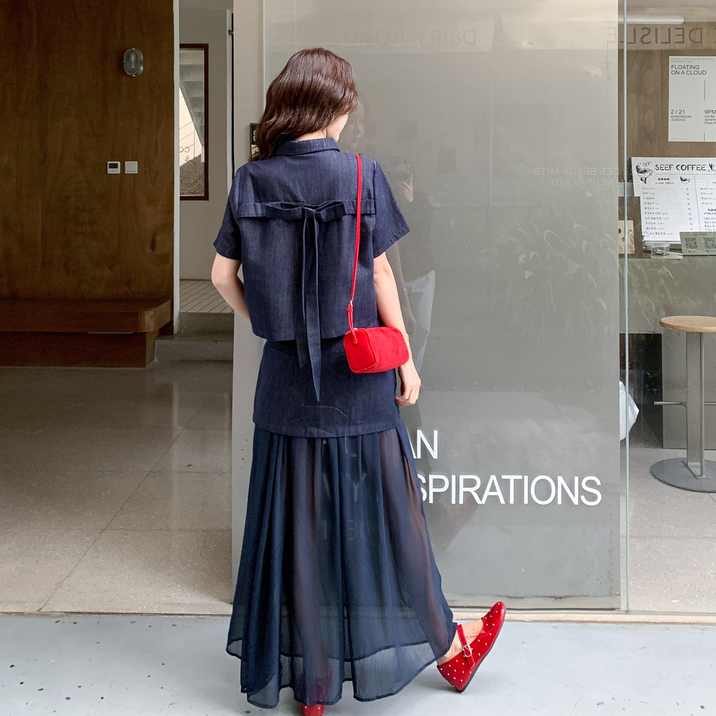新品！法式风牛仔后背小心机纱裙三件套2C521-8728-P180控288,女装套装/套裙,依依服饰