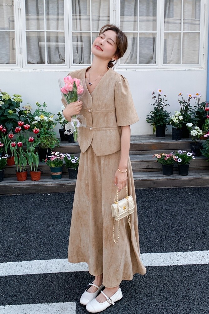 晕染短袖西装套装女夏季2025新款半身裙两件套高级感超火气质流行,女装套装/套裙,依依服饰