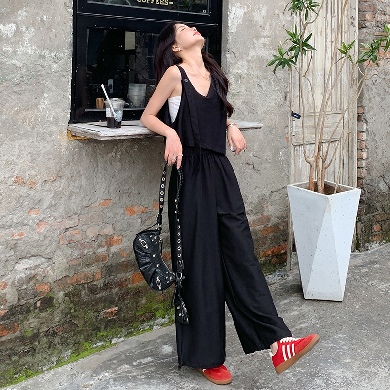 大货！设计感背带无袖不规则假两件抽绳连体裤6035-125控188，女装连体裤，依依服饰