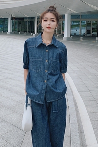 2021夏季显瘦冰丝薄牛仔减龄两件套套装 810-P130控188图片