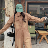 新品(现货）美拉德系复古宽松显瘦牛仔工装连体裤6006-P145控198，女装连体裤，依依服饰