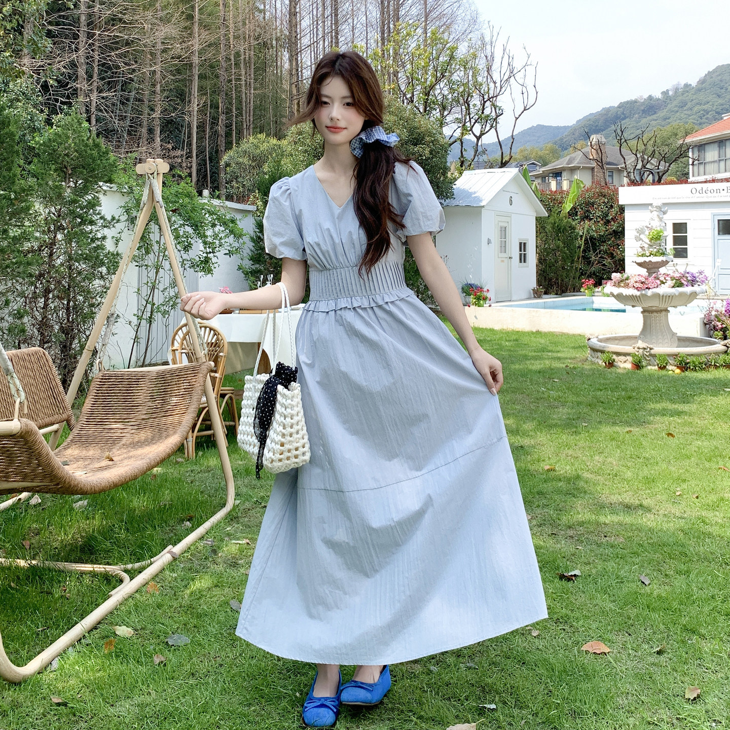 【大货】法式弹力褶皱泡泡小心机连衣裙2C521-8713P135控218，女装连衣裙，依依服饰