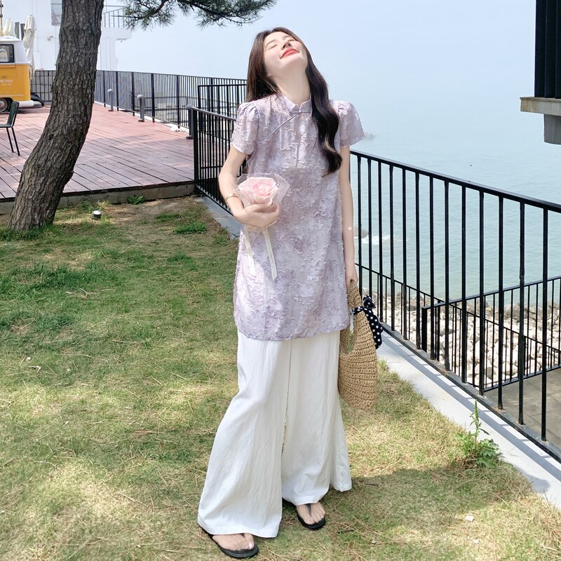 【现货】新中式风禅意上衣+阔腿裤两件套8076-P145控208,女装套装/套裙,依依服饰