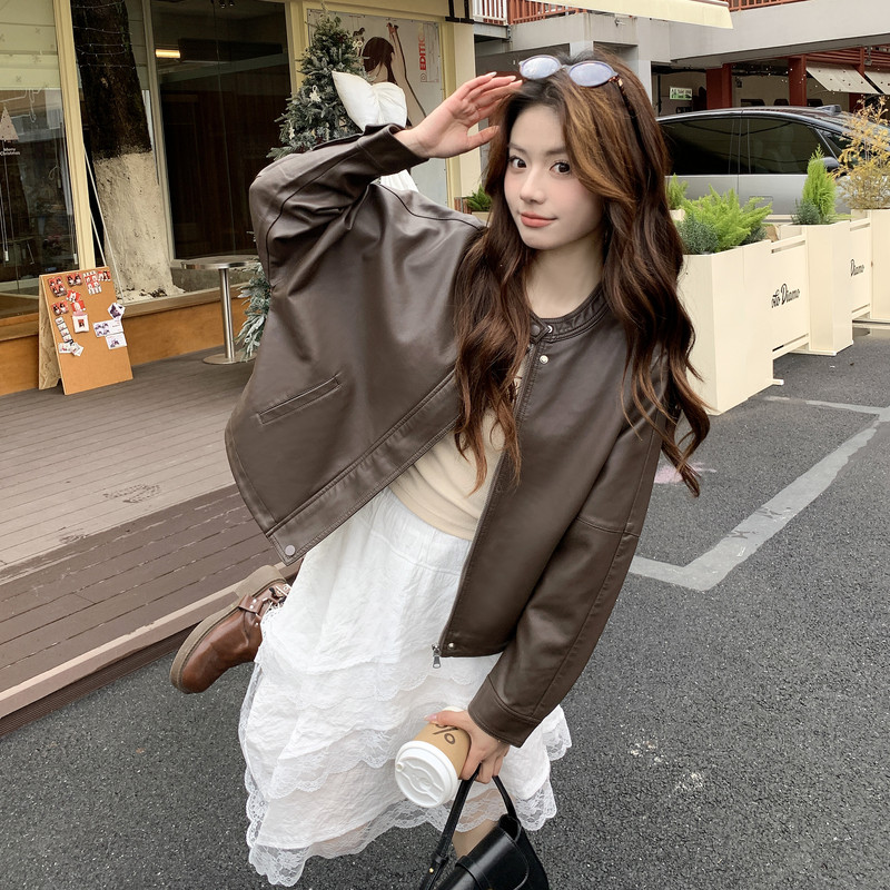 【现货】美式咖色蝙蝠袖皮衣外套B001-8608-P155控248,商品下架区,依依服饰
