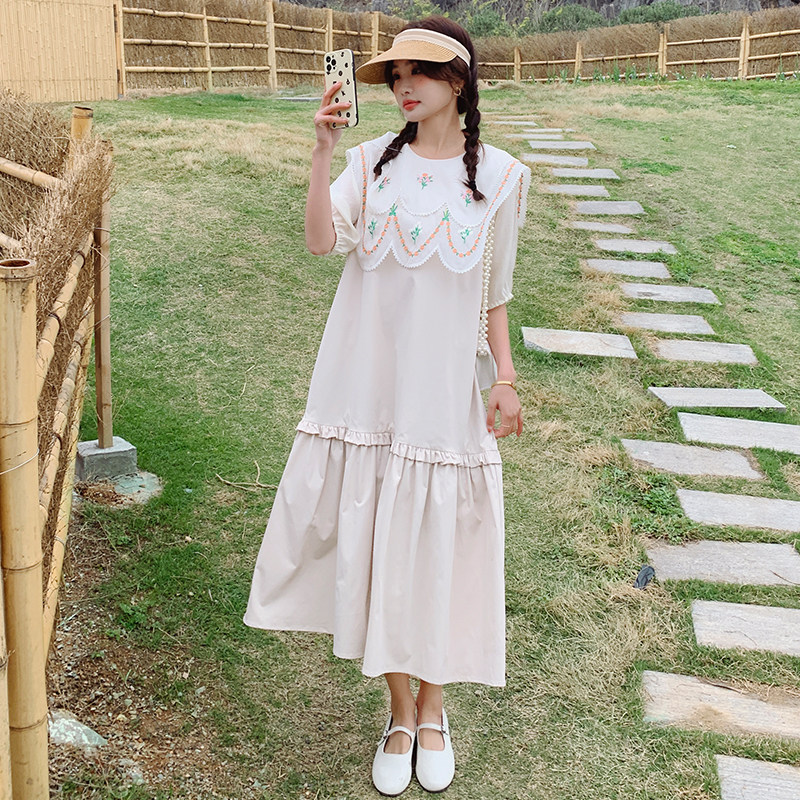 【图现货】甜妹休闲刺绣大花边翻领拼接连衣裙2325-P120控178,女装连衣裙,依依服饰