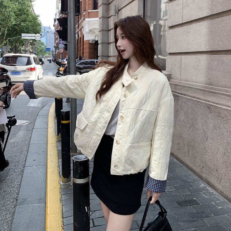 【现货】菱格夹棉拼接棉服外套B001-8502-P155-控228，女装羽绒服，依依服饰