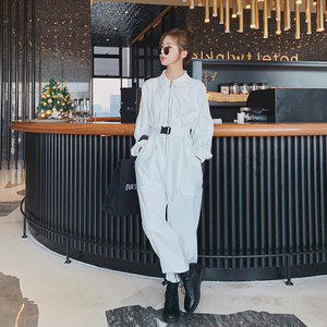 黑色工装连体裤秋女2024新款高腰显瘦洋气时尚设计感连衣长裤图片