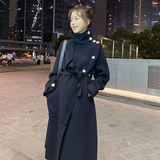 赫本风黑色呢子大衣女秋冬长款2023新款韩系夹棉毛呢外套加厚加棉，女装毛呢外套，依依服饰
