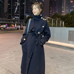 赫本风黑色呢子大衣女秋冬长款2023新款韩系夹棉毛呢外套加厚加棉图片