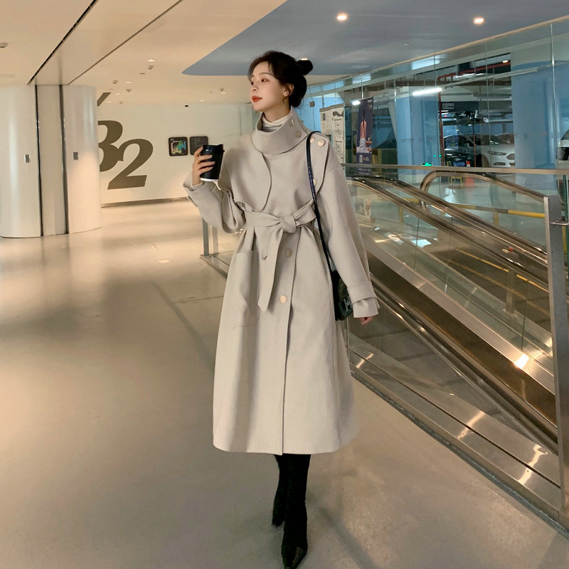 赫本风黑色呢子大衣女秋冬长款2023新款韩系夹棉毛呢外套加厚加棉,女装毛呢外套,依依服饰