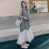 新款现货！正版条纹雪纺拼接超显瘦连衣裙2250-P100控158有，女装连衣裙，依依服饰