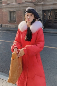 001【图现货】新年红（90新标)真毛领羽绒服M125-P345控488图片