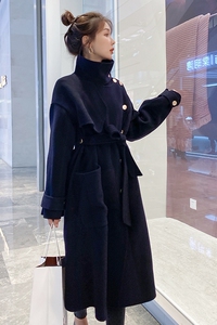 赫本风黑色呢子大衣女秋冬长款2023新款韩系夹棉毛呢外套加厚加棉图片