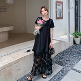 【现货】独特减龄T恤蕾丝拼接背带裙俩件套001-8037P145控208，女装连衣裙，依依服饰