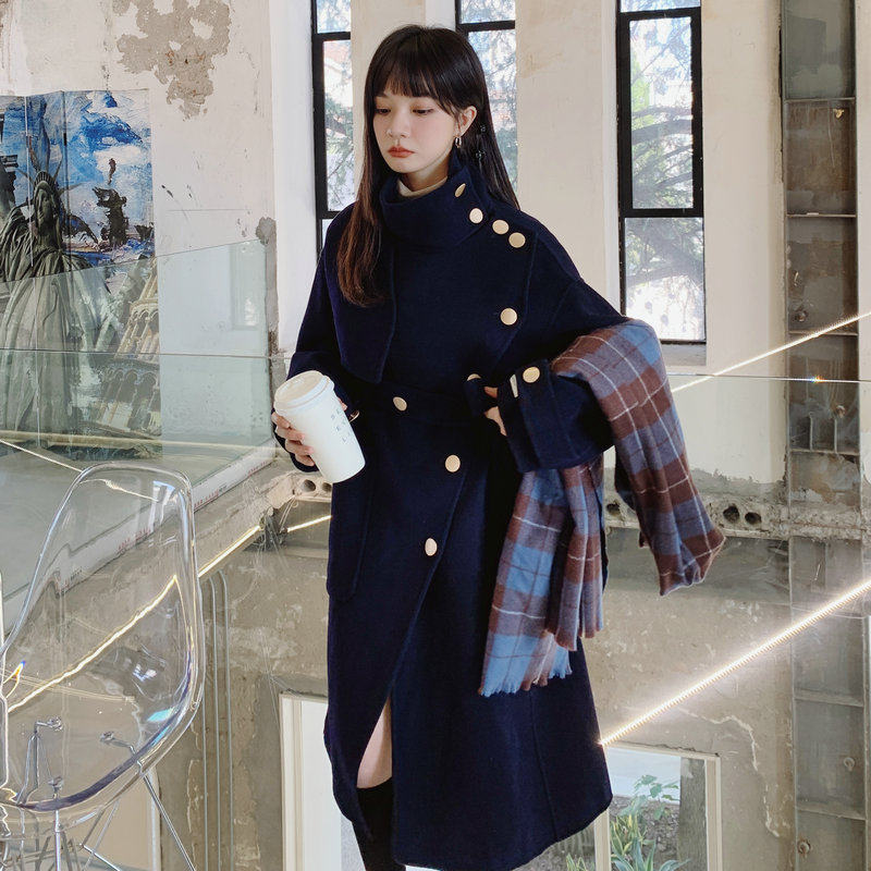 赫本风黑色呢子大衣女秋冬长款2023新款韩系夹棉毛呢外套加厚加棉,女装毛呢外套,依依服饰