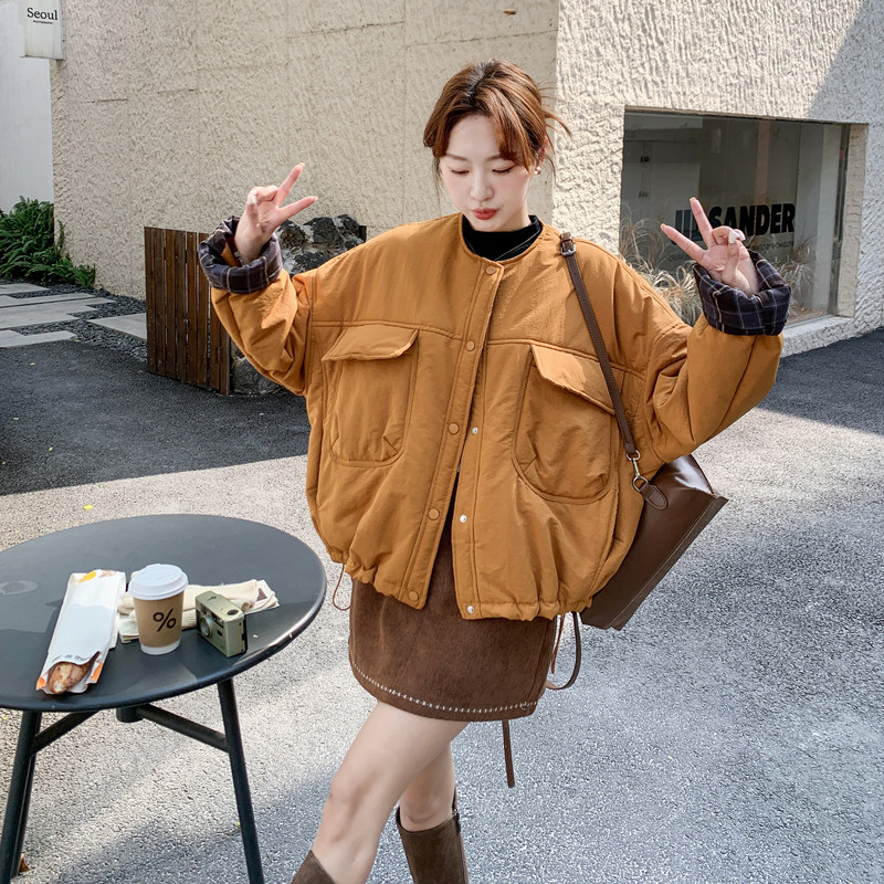 【现货】工装风格子撞色大口袋棉服外套B001-M197-P175控258,女装棉衣/棉服,依依服饰