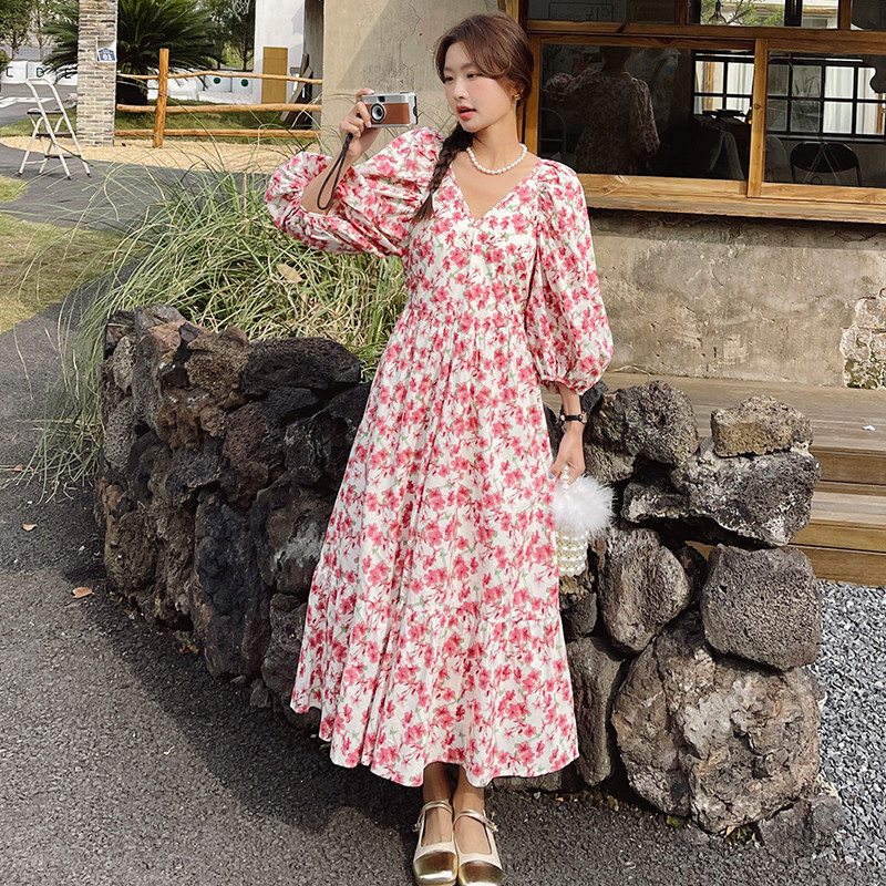 主推！韩系少女可盐可甜碎花泡泡袖连衣裙2338-P115控168，女装连衣裙，依依服饰