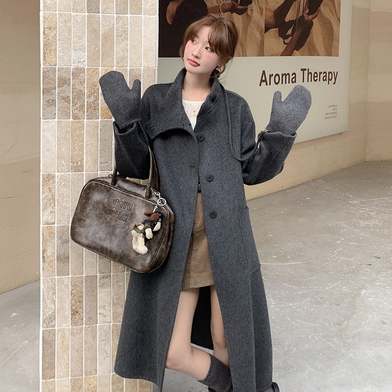 【新品现货】高级感手套款双面羊绒大衣／6202-P300控438配手套,女装毛呢外套,依依服饰